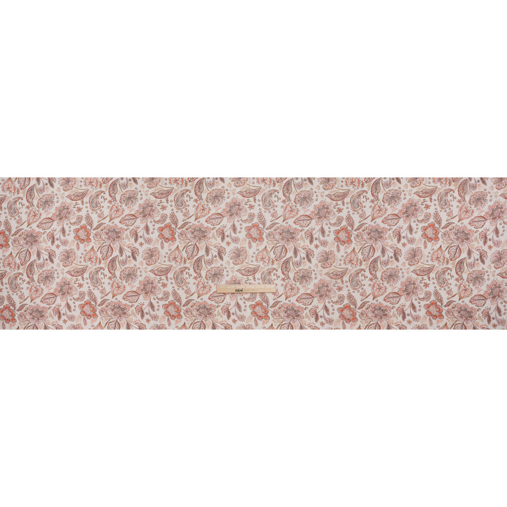 Silk Voile Print - Dusty Rose, Cream and Tan Paisleys and Flowers - Deadstock - Full