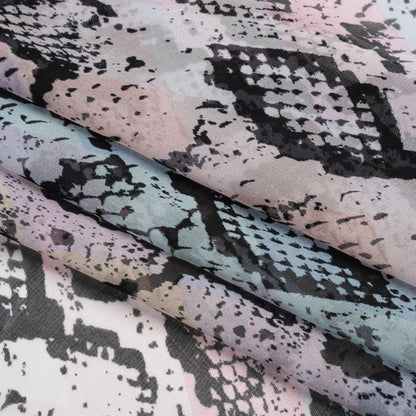 Silk Voile Print - Pastel Rainbow Diamonds and Black Snakeskin - Deadstock Folded
