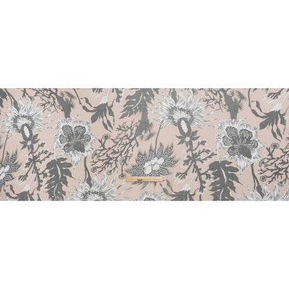 Crinkled Silk Chiffon Print - Pale Peach, Black and White Classic Tropical Floral - Deadstock - Full
