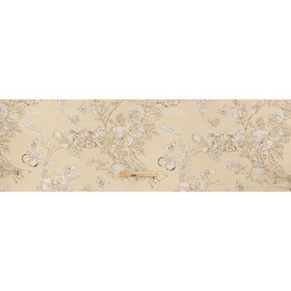 Silk Voile Print - Yellow-Beige, White and Charcoal Illustrated Flowers and Animals - Deadstock - Full