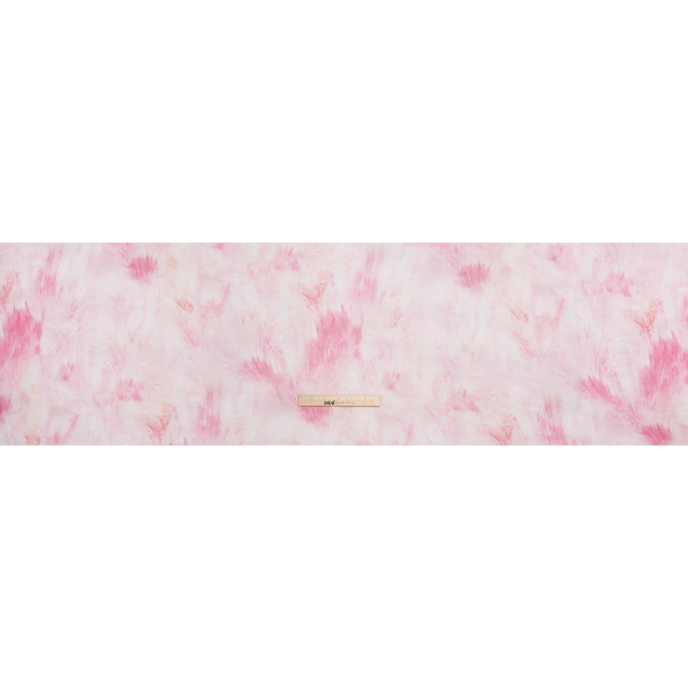 Crinkled Silk Chiffon Print - Pale Pink and Magenta Abstract Brush Strokes - Deadstock - Full