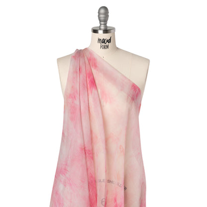 Crinkled Silk Chiffon Print - Pale Pink and Magenta Abstract Brush Strokes - Deadstock Drape