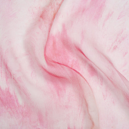 Crinkled Silk Chiffon Print - Pale Pink and Magenta Abstract Brush Strokes - Deadstock