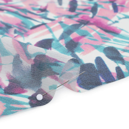 Crinkled Silk Chiffon Print - Pink, Navy, and Teal Abstract - Deadstock Detail