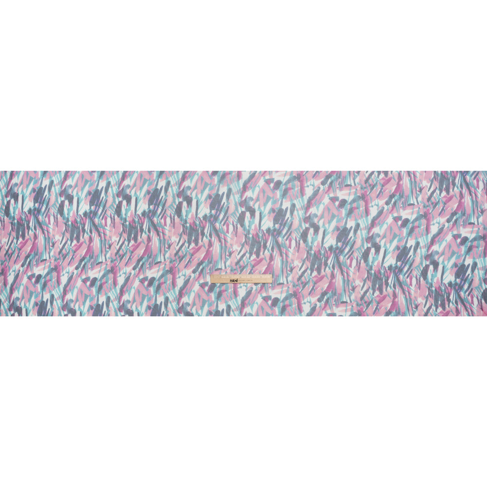 Crinkled Silk Chiffon Print - Pink, Navy, and Teal Abstract - Deadstock - Full