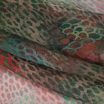 Crinkled Silk Chiffon Print - Red and Green Snakeskin - Deadstock Folded