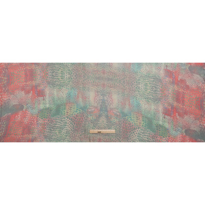 Crinkled Silk Chiffon Print - Red and Green Snakeskin - Deadstock - Full