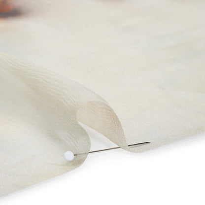 Crinkled Silk Chiffon Panel - Green, Pale Yellow and Gray Big Green Peacocks - Deadstock Detail