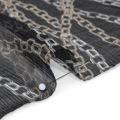 Crinkled Silk Chiffon Print - Black and Silver Chains - Deadstock