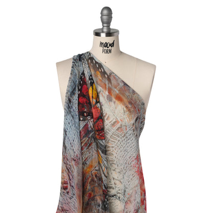 Crinkled Silk Chiffon Print - Red, Black and Yellow Large Butterfly - Deadstock