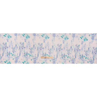 Crinkled Silk Chiffon Print - Pale Pink, Blue and Teal Green Ikat Geometric and Florals - Deadstock