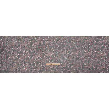 Crinkled Silk Chiffon Print - Red, Brown and Black Paisley and Budding Vines - Deadstock