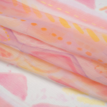 Crinkled Silk Chiffon Print - Pink, Pale Purple and Yellow Painterly Geometric Stripes - Deadstock