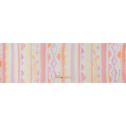 Crinkled Silk Chiffon Print - Pink, Pale Purple and Yellow Painterly Geometric Stripes - Deadstock