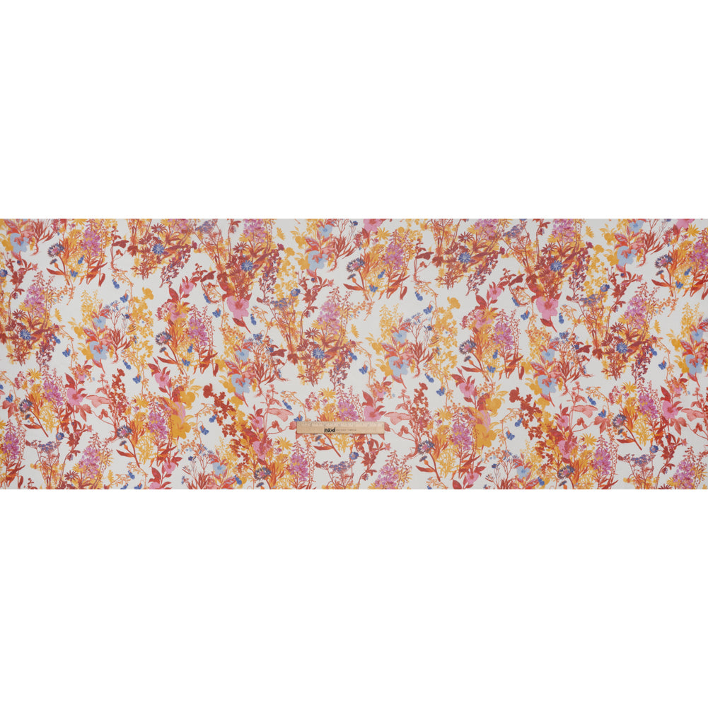 Crinkled Silk Chiffon Print - Red, Yellow and Orchid Pink Wildflowers - Deadstock - Full