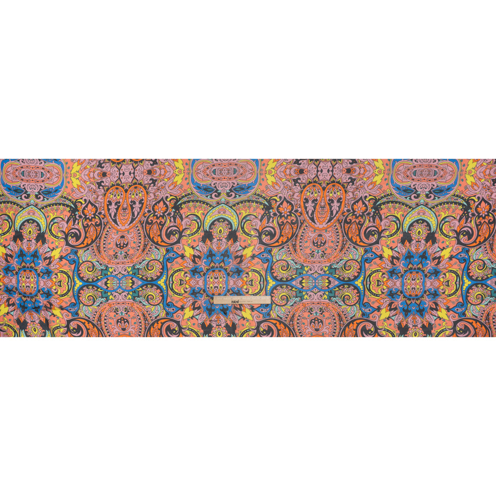China Silk/Habotai Print - Orange, Pink and Blue Paisley Circus - Deadstock - Full