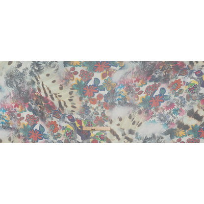Crinkled Silk Chiffon Print - White, Pink and Yellow Floral - Deadstock
