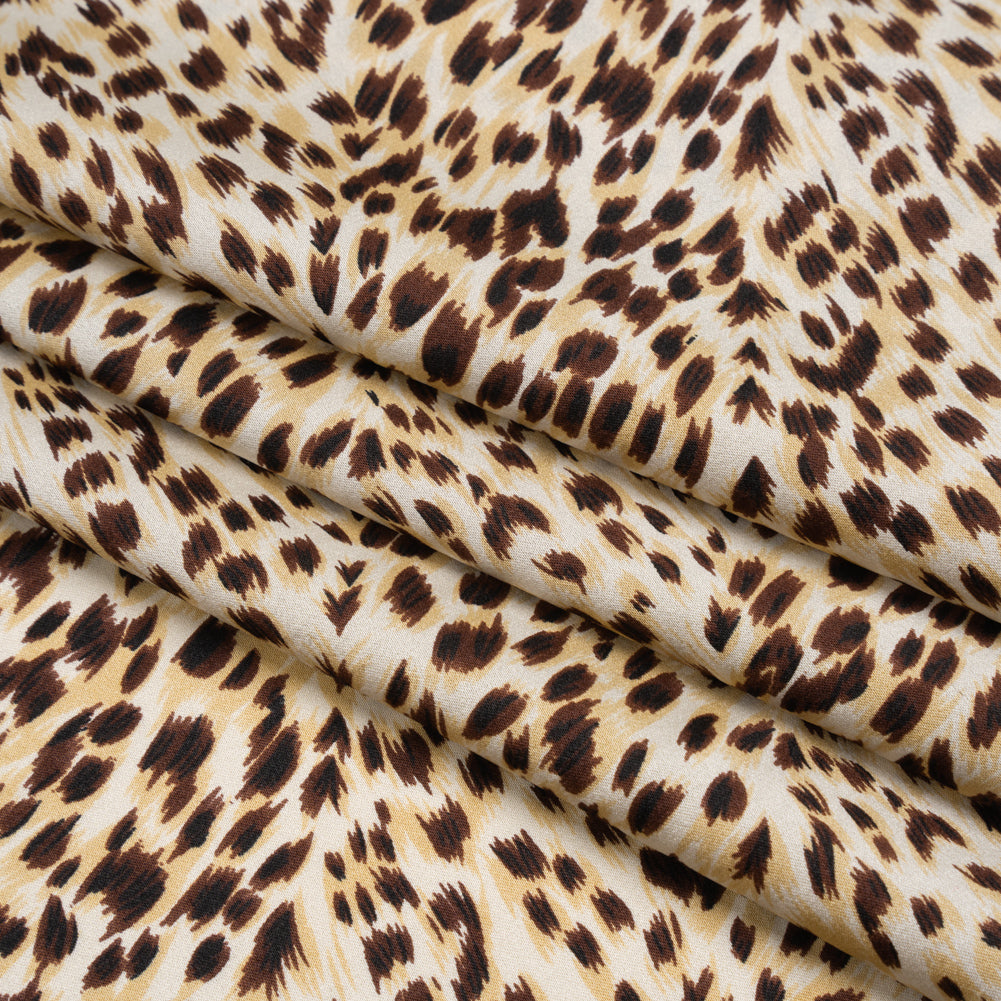Silk Charmeuse Print - Beige and Brown Little Animal Spots - Deadstock - Folded