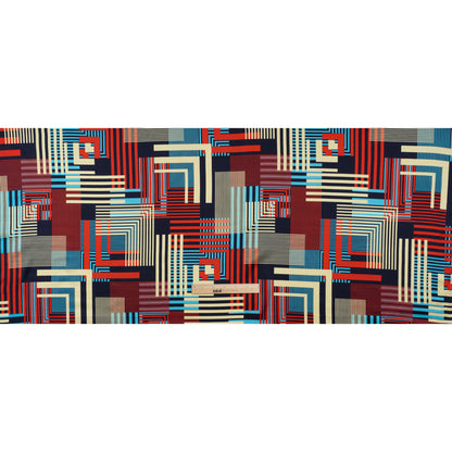 Stretch Silk Charmeuse Print - Red, Blue and Pale Yellow Striped Geometrics - Deadstock