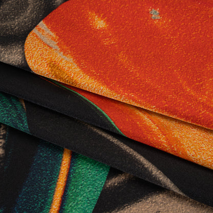 Stretch Silk Charmeuse Print - Black, Green and Orange Celestial Swooshes - Deadstock