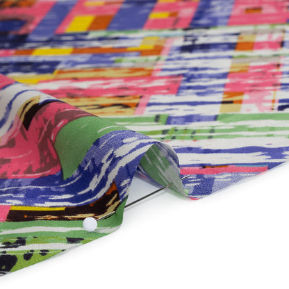 Stretch Silk Charmeuse Print - Pink, Purple and Green Blocks and Brush Strokes - Deadstock
