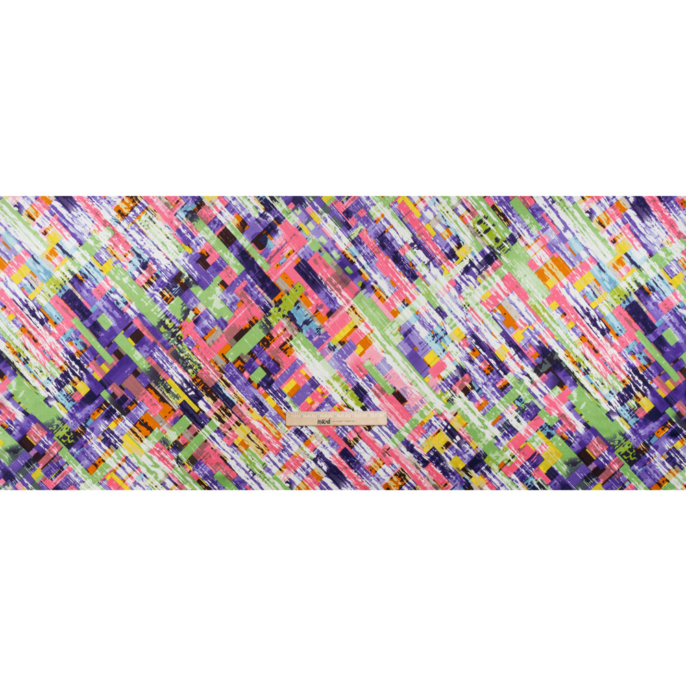 Stretch Silk Charmeuse Print - Pink, Purple and Green Blocks and Brush Strokes - Deadstock - Full