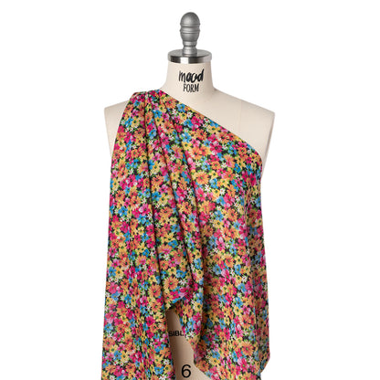 Silk and Cotton Voile Print - Pink, Yellow and Blue Floral - Deadstock