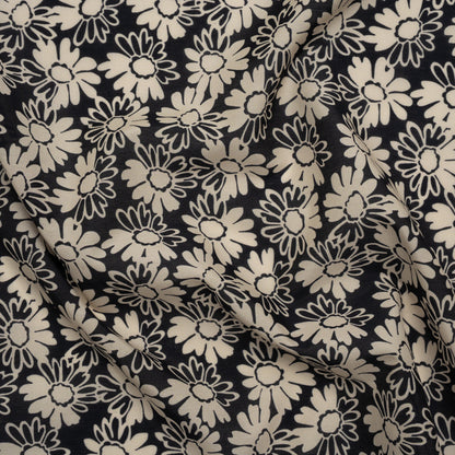 Silk and Cotton Voile Print - Cream and Black Floral - Deadstock