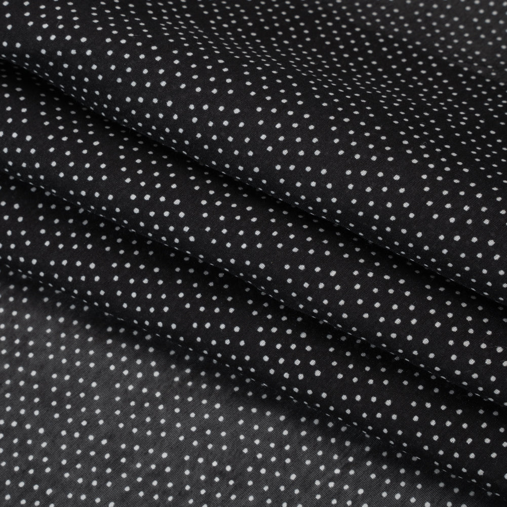 Silk and Cotton Voile Print - Black and White Polka Dot Diamonds - Deadstock - Folded