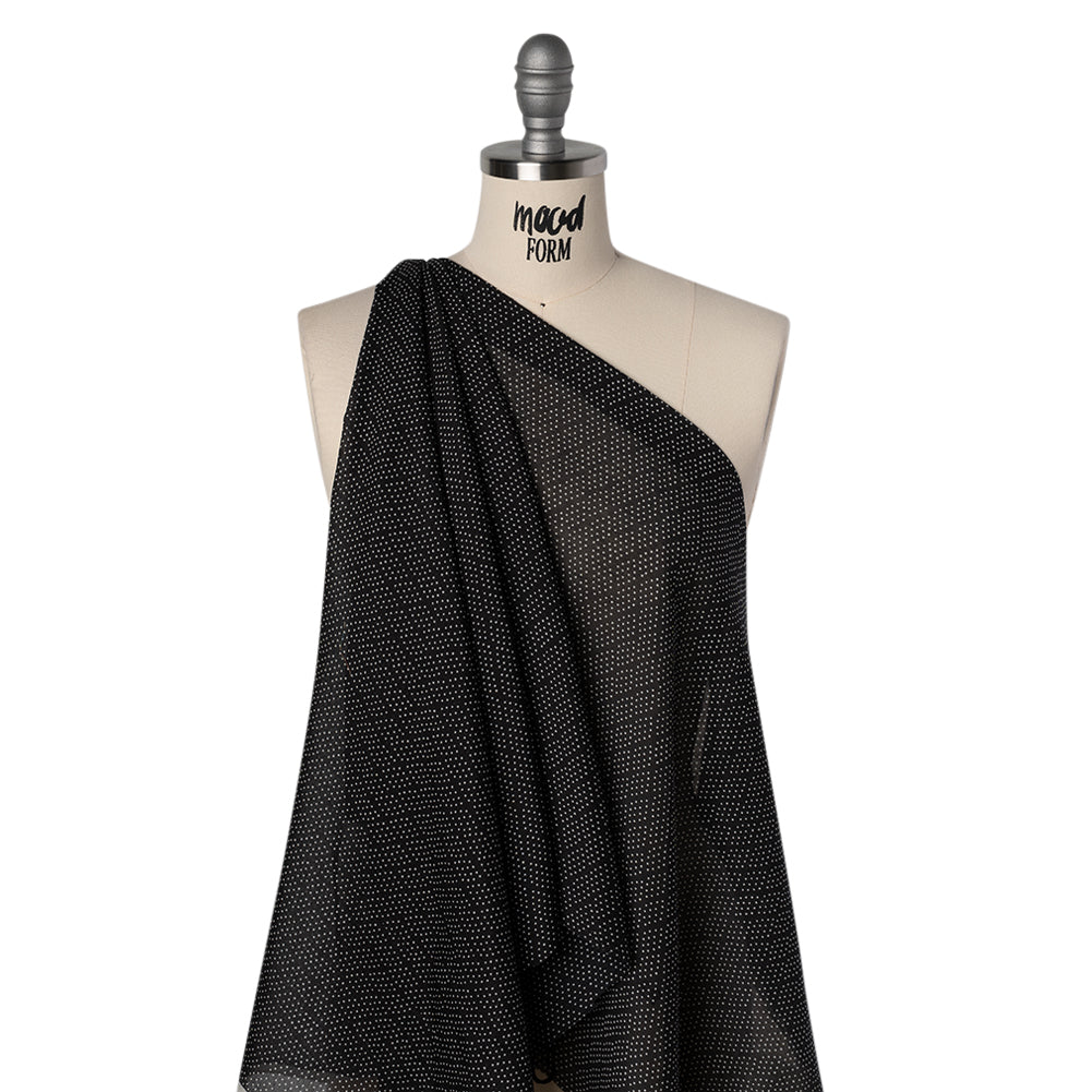 Silk and Cotton Voile Print - Black and White Polka Dot Diamonds - Deadstock - Drape