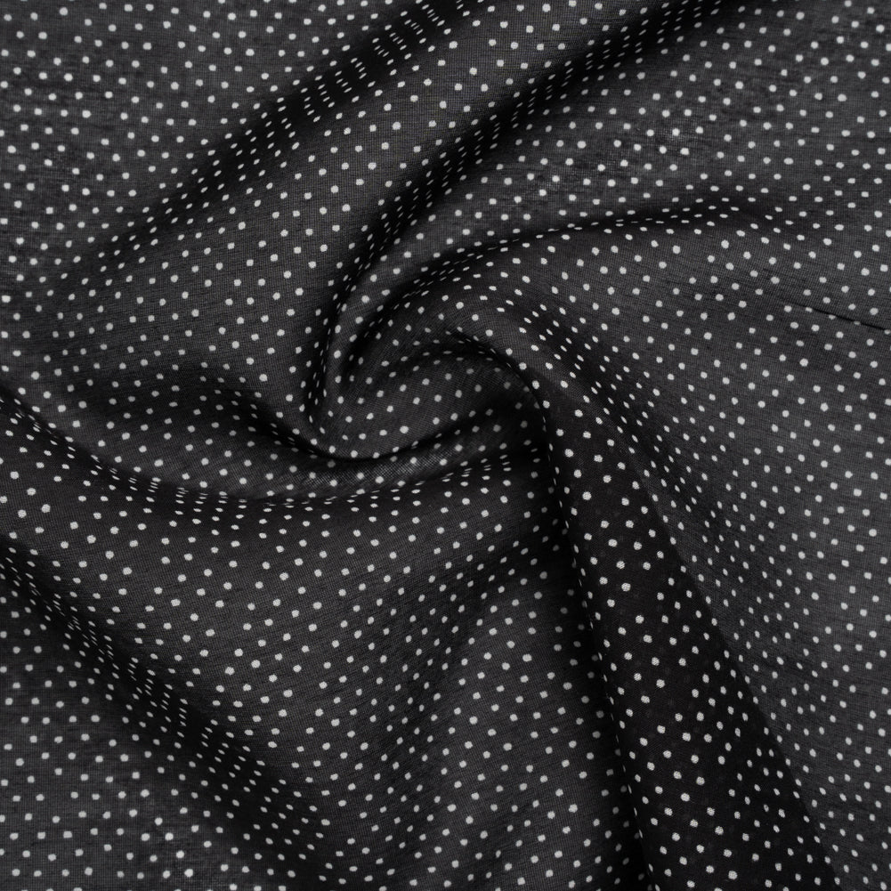 Silk and Cotton Voile Print - Black and White Polka Dot Diamonds - Deadstock