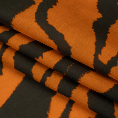Silk and Cotton Voile Print - Orange and Dark Brown Big Tiger Stripes - Deadstock