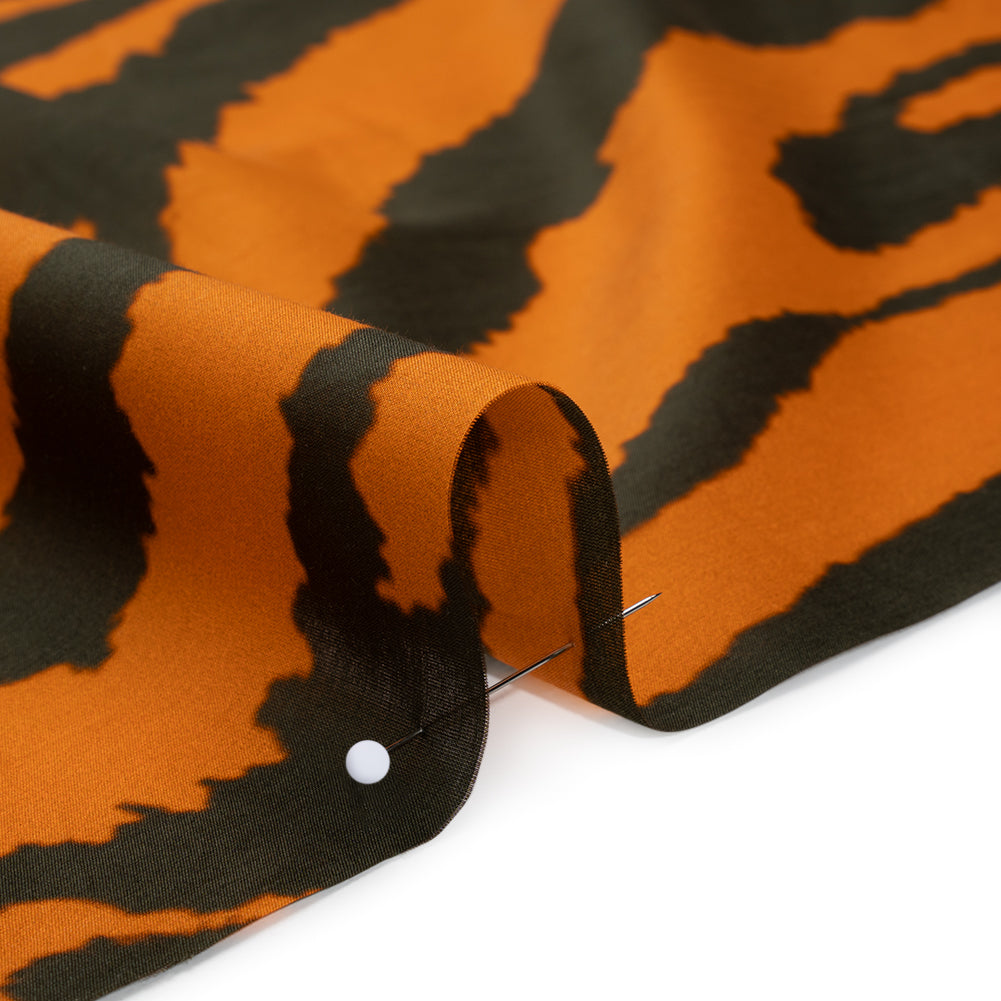 Silk and Cotton Voile Print - Orange and Dark Brown Big Tiger Stripes - Deadstock - Detail