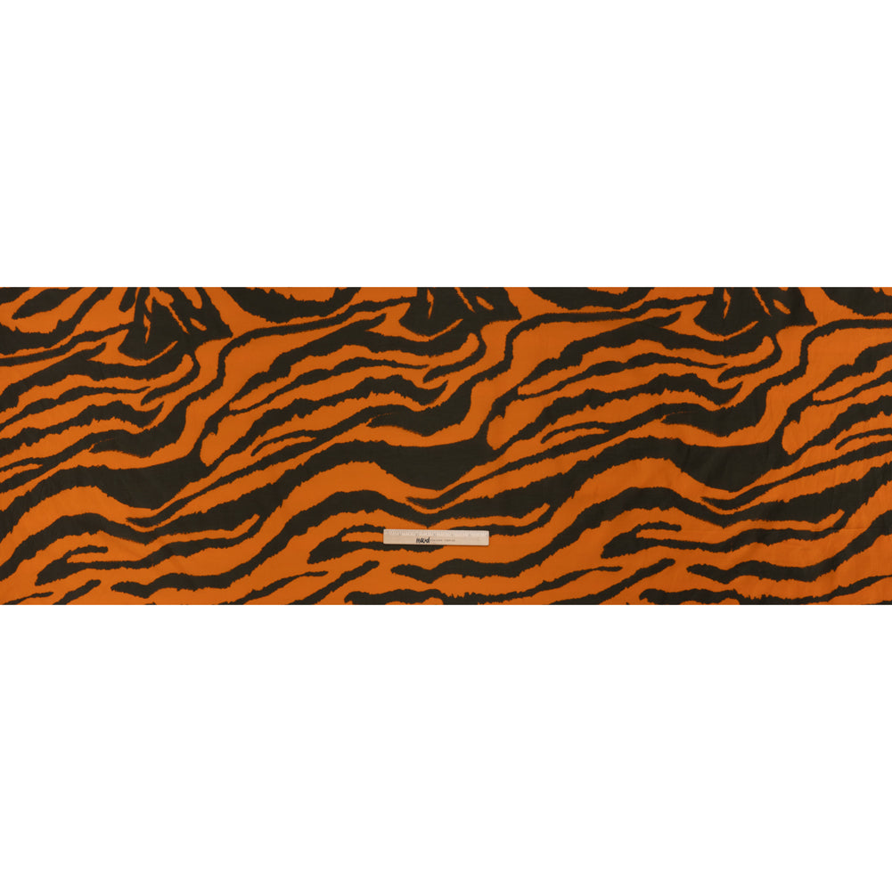 Silk and Cotton Voile Print - Orange and Dark Brown Big Tiger Stripes - Deadstock - Full