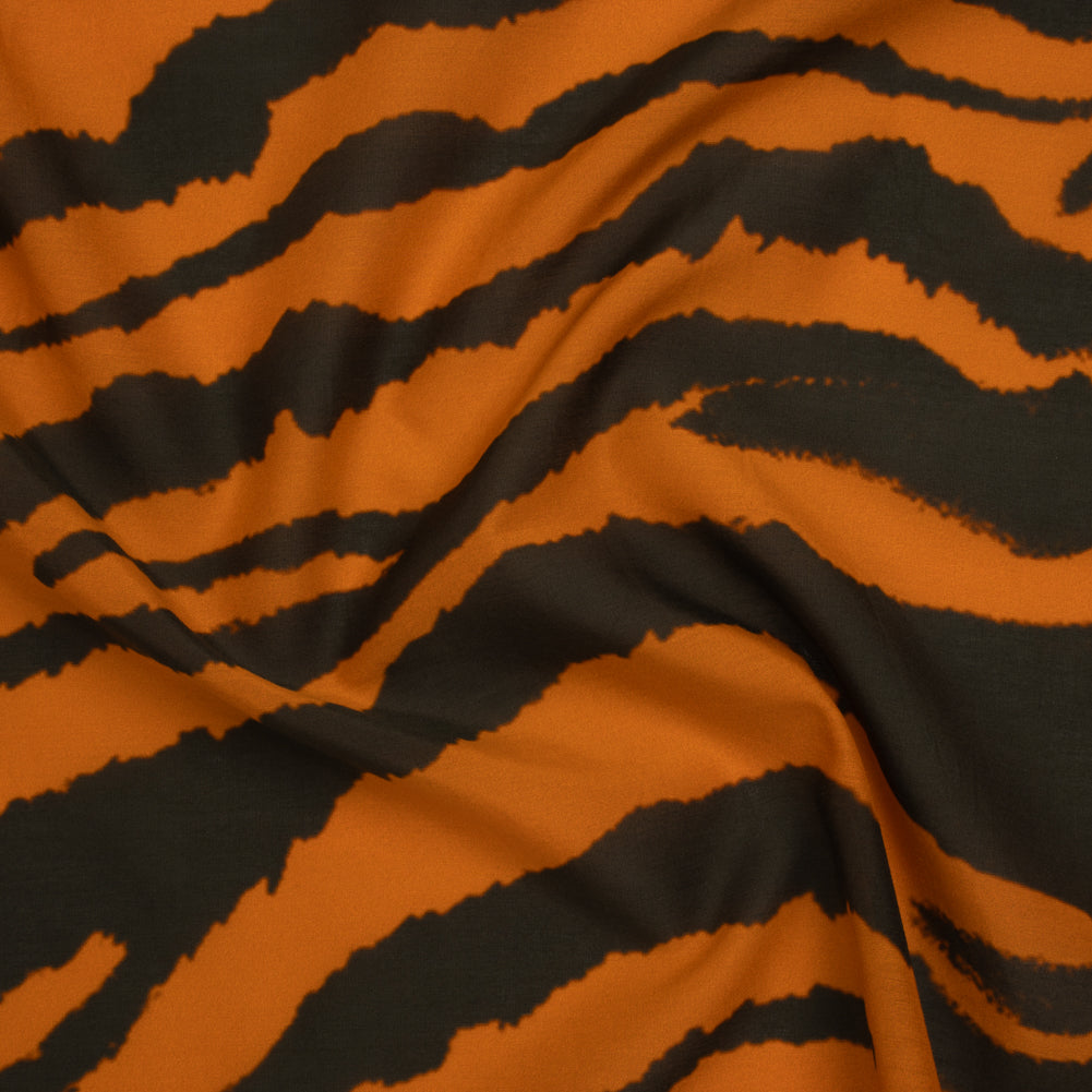 Silk and Cotton Voile Print - Orange and Dark Brown Big Tiger Stripes - Deadstock