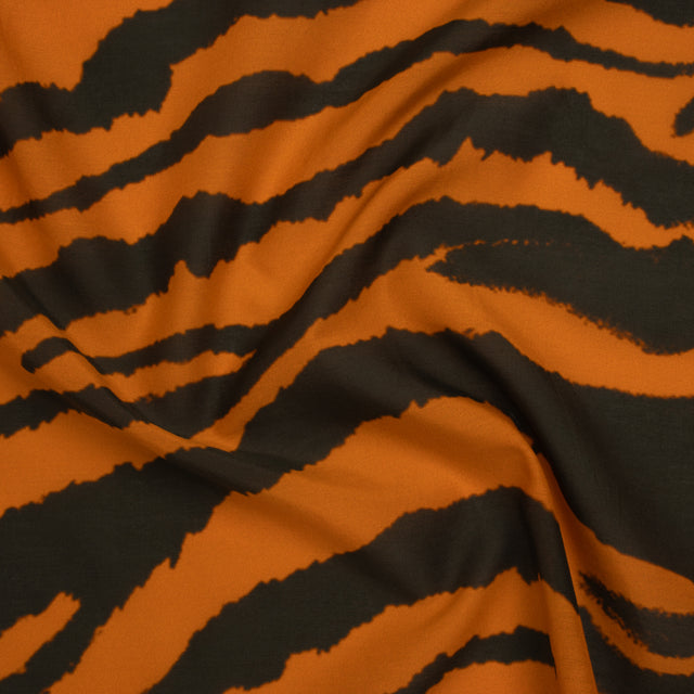 Silk and Cotton Voile Print - Orange and Dark Brown Big Tiger Stripes - Deadstock