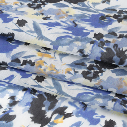 Silk and Cotton Voile Print - Blue, Yellow and White Floral - Deadstock
