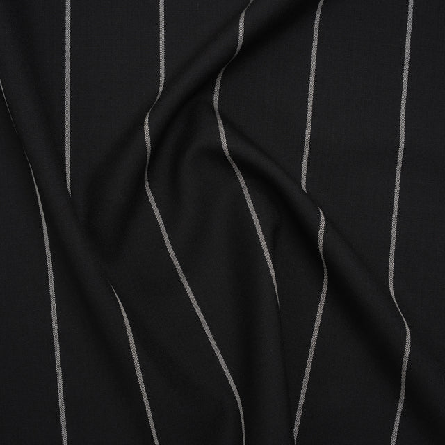 Virgin Wool Blend Suiting Made in Italy - Black and White Chalk Stripes