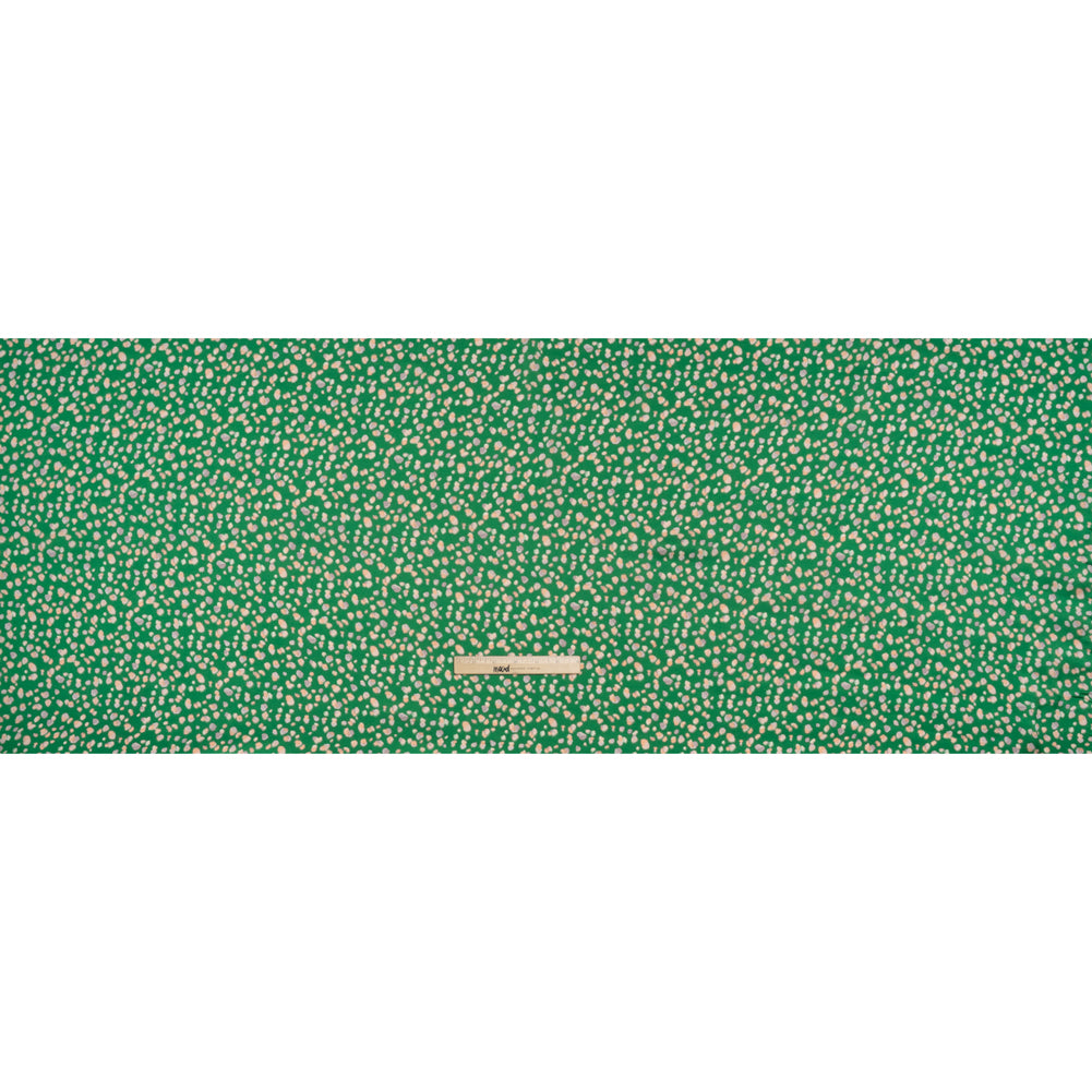 Polyester Satin Print - Kelly Green, Beige and Gray Abstract Dots - Designer Deadstock - Full