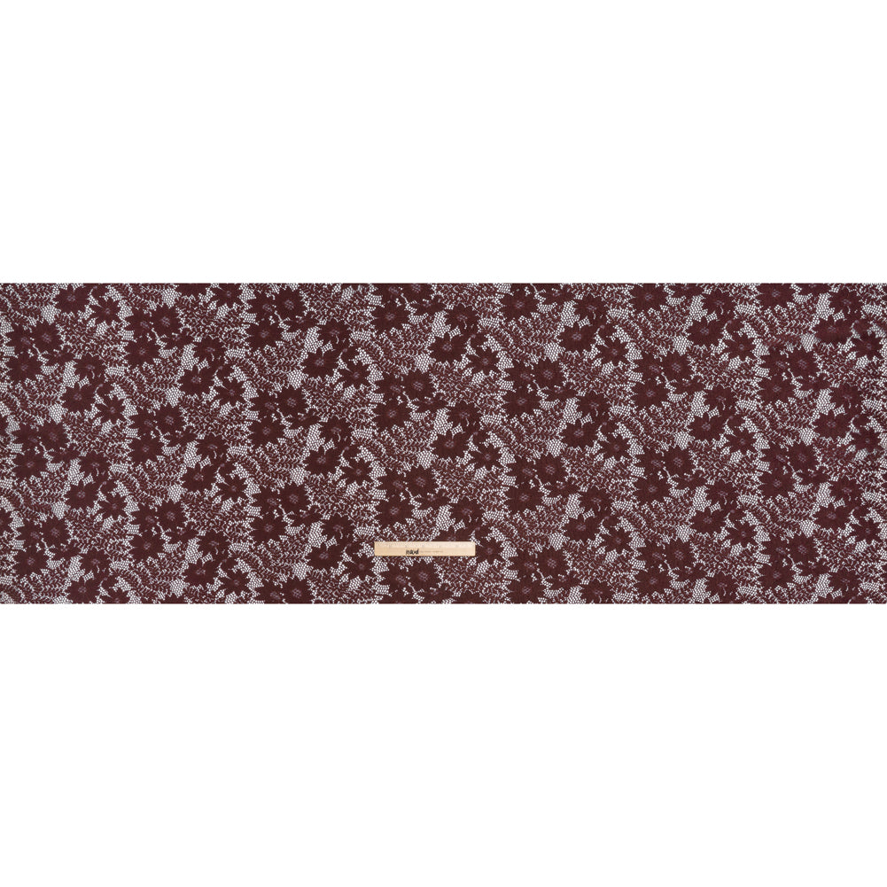 Nylon Re-Embroidered Stretch Lace - Chocolate Brown Flowers and Little Leaves - Designer Deadstock - Full