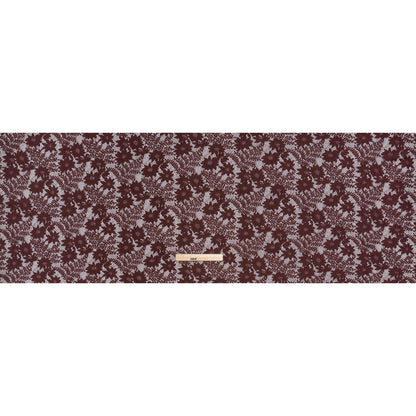 Nylon Re-Embroidered Stretch Lace - Chocolate Brown Flowers and Little Leaves - Designer Deadstock