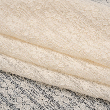Crinkled Stretch Corded Lace - Gardenia Floral Stripes - Designer Deadstock