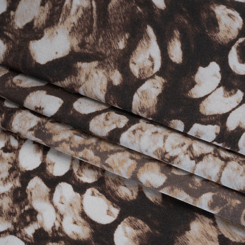 Silk Charmeuse Print 16MM, Made in Italy - Brown and Beige Giant Snakeskin - Folded