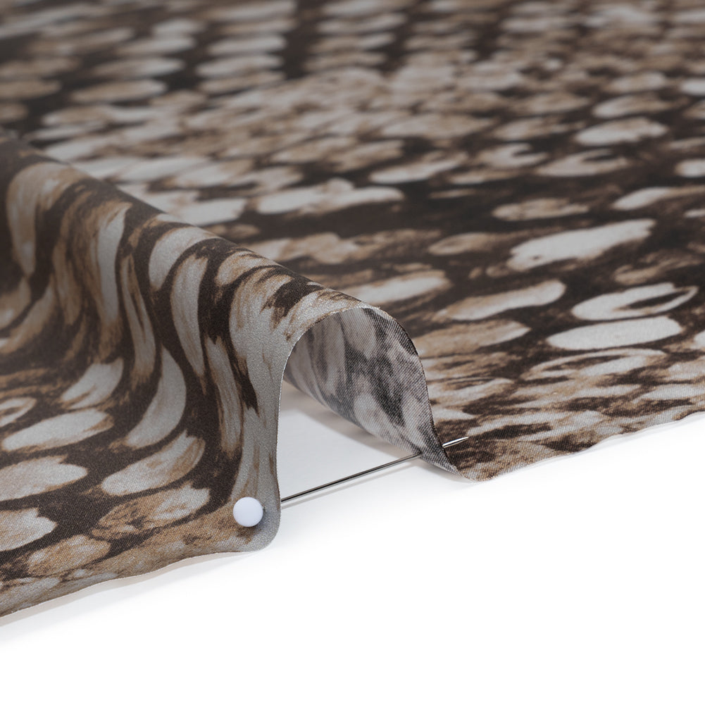 Silk Charmeuse Print 16MM, Made in Italy - Brown and Beige Giant Snakeskin - Detail