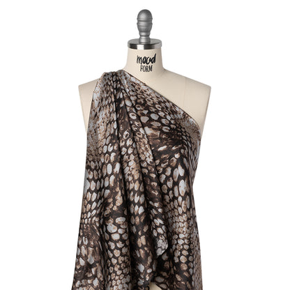 Silk Charmeuse Print 16MM, Made in Italy - Brown and Beige Giant Snakeskin