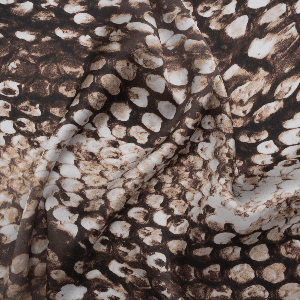 Silk Charmeuse Print 16MM, Made in Italy - Brown and Beige Giant Snakeskin