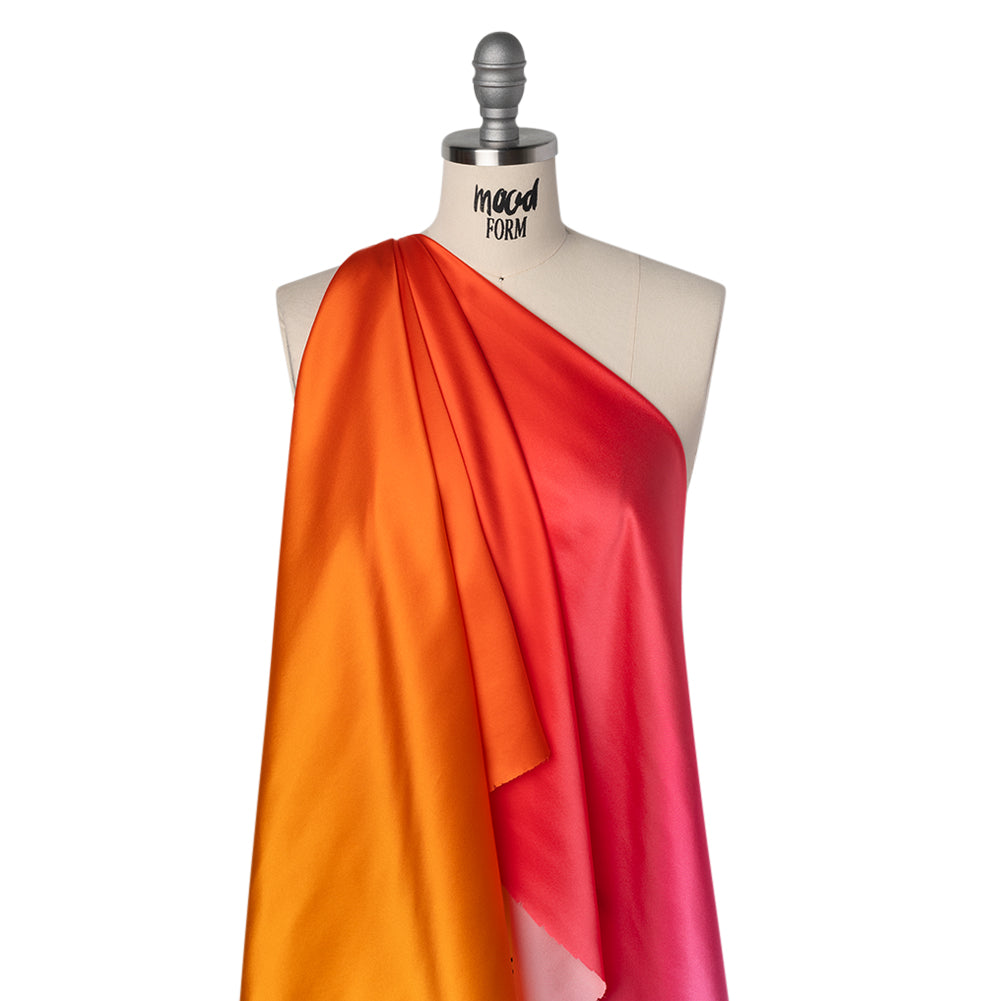 Silk Charmeuse Print 16MM, Made in Italy - Orange, Bright Pink and Orchid Ombre - Drape