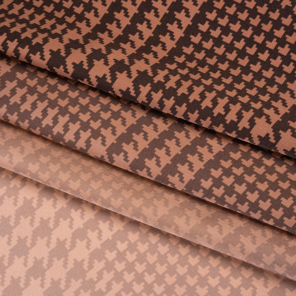 Silk Charmeuse Print 16MM, Made in Italy - Peachy Pink, Burnt Orange and Black Glen Check Ombre - Folded