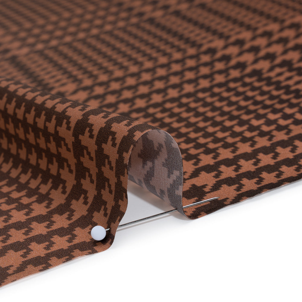 Silk Charmeuse Print 16MM, Made in Italy - Peachy Pink, Burnt Orange and Black Glen Check Ombre - Detail