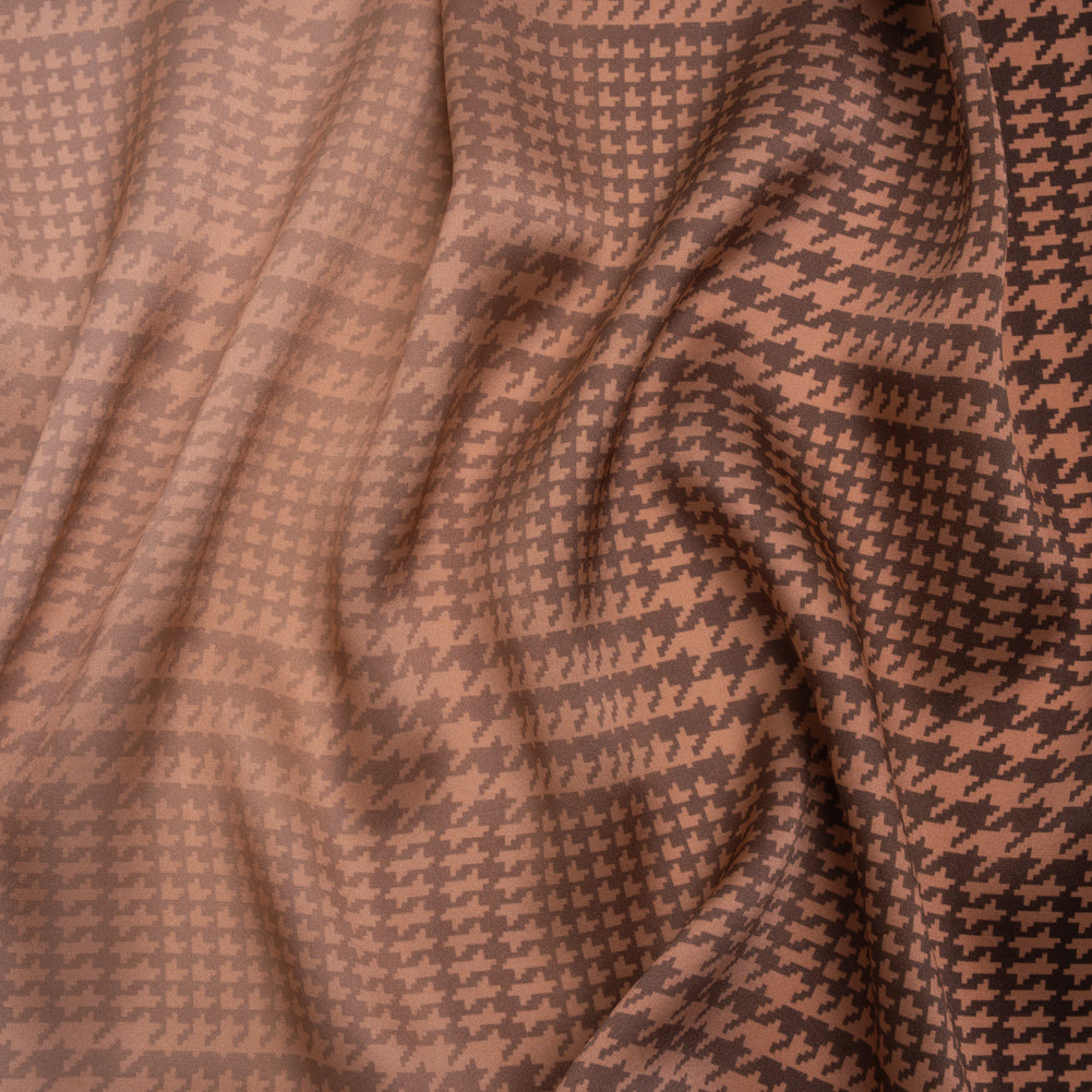 Silk Charmeuse Print 16MM, Made in Italy - Peachy Pink, Burnt Orange and Black Glen Check Ombre